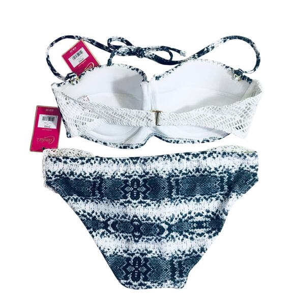 NWT Snakeskin Print & Macrame' Lace Bikini Candies S/XS Bohemian Cruise Vacation - Picture 2 of 10